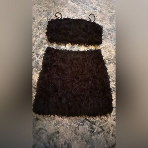 SHEIN Black Faux Fur Skirt Set